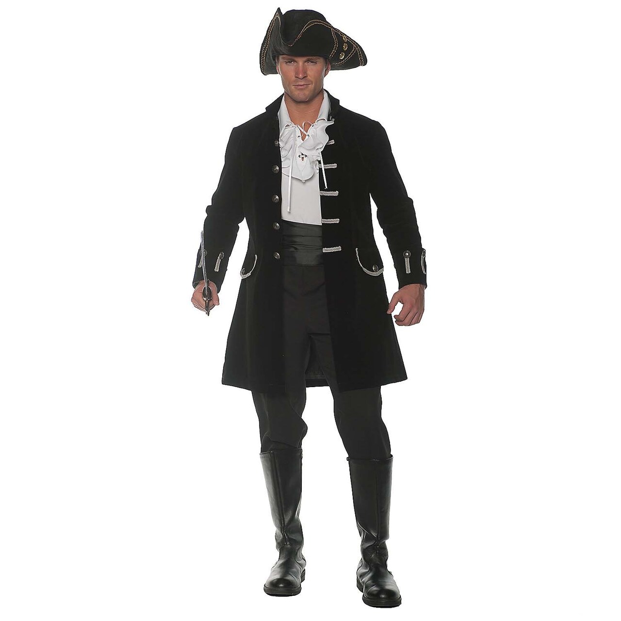 Frock Coat Adult Black STD Costume Fully Lined Velvet Jacket for Halloween